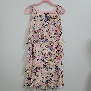 SLNY Womens Sheath Cocktail Dress flowers pink Tiered Mini Crew Neck Sleeveless